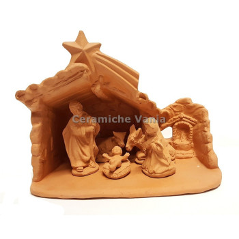 NA042 - Presepe grotta cm 15H + sacra famiglia (5 pz)