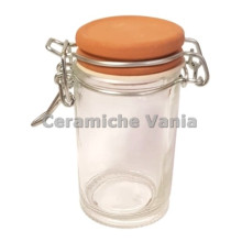 B175 - Barattolo in vetro con coperchio in biscotto - 70 gr - cm 8.5x4.5x4.5 B175 - Barattolo in vetro con coperchio in biscotto - 70 gr - cm 8.5x4.5x4.5