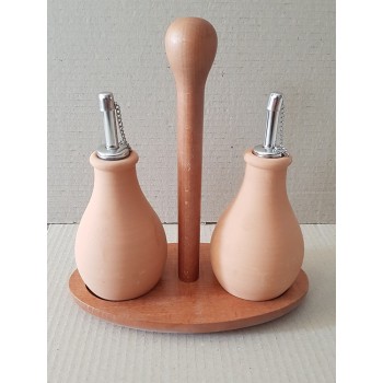 LEG016 - Olio aceto bombato con cestello in legno COMPLETO