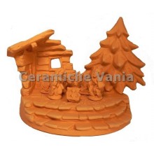 NA030 - Presepe paesaggio abete + sacra famiglia (5 pz) - larghezza 28 cm