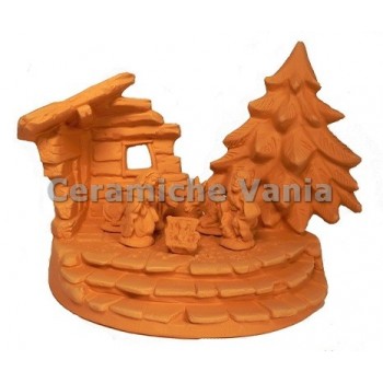 NA030 - Presepe paesaggio abete + sacra famiglia (5 pz) - larghezza 28 cm