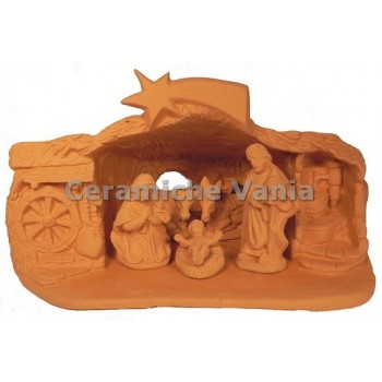 NA034 - Presepe grotta con ruota carro cm 13H + sacra famiglia (5 pz)