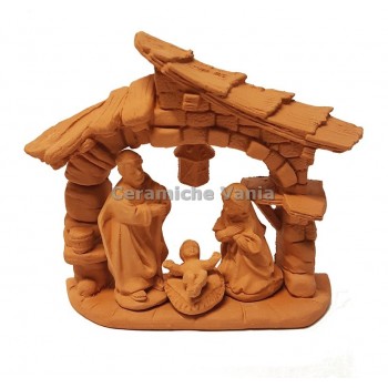NA043 - Presepe capanna cm 14H + sacra famiglia (3 pz)
