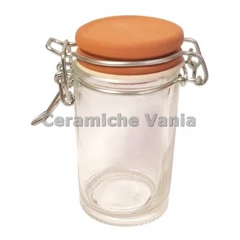 B175 - Barattolo in vetro con coperchio in biscotto - 70 gr - cm 8.5x4.5x4.5