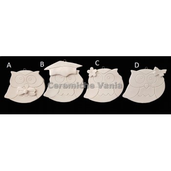 TB G032 - Gufo piatto da appendere con applicazione - cm. 8-10