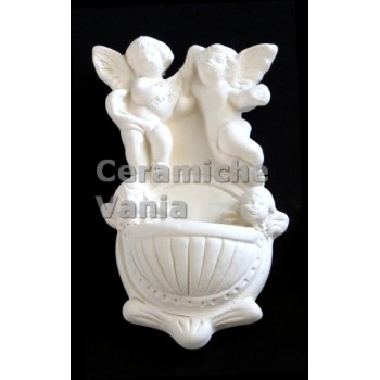 TB H066 - Acquasantiera con angeli in rilievo - cm.13